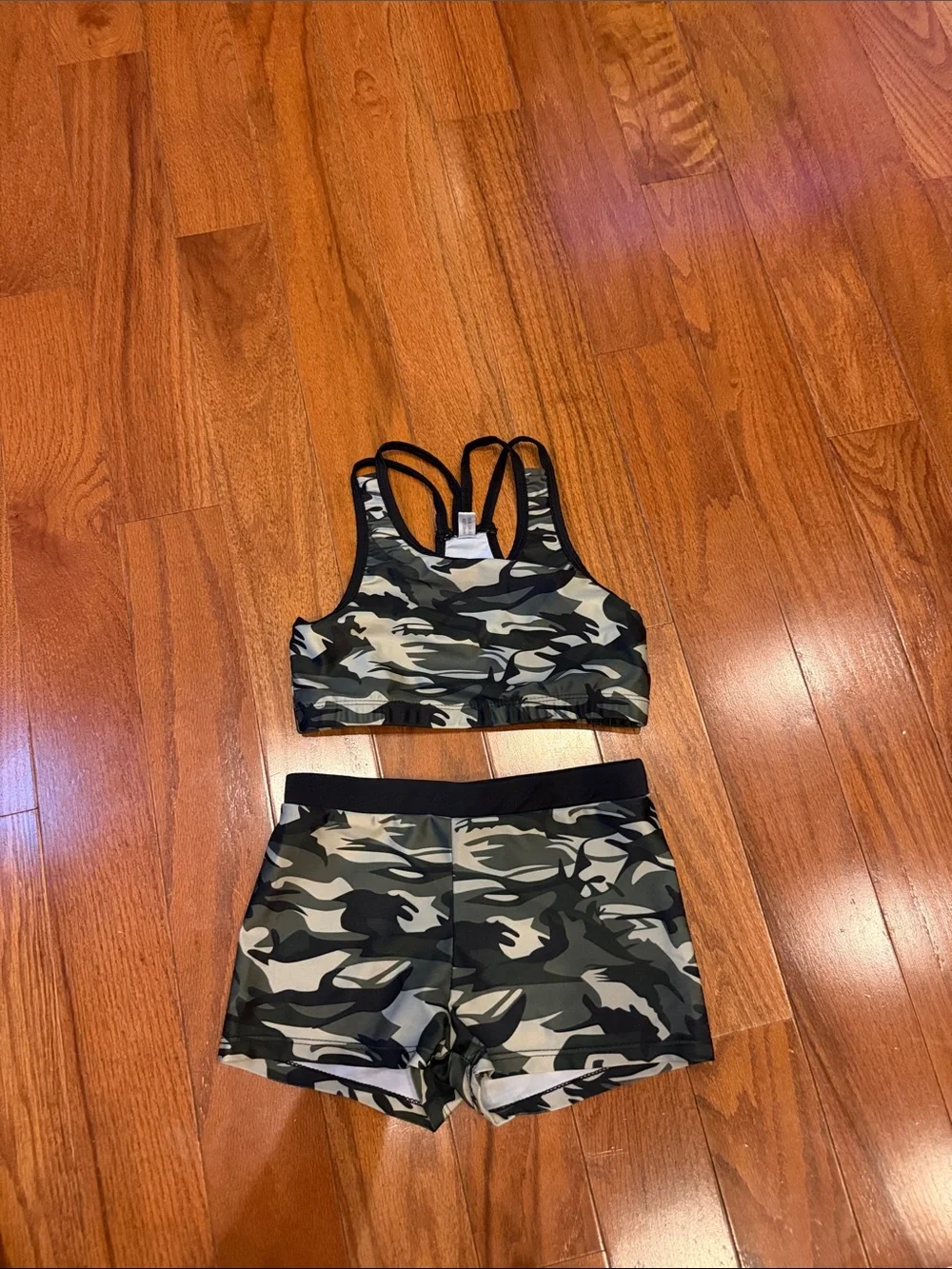 Camo Print Girl’s Athletic Shorts - Olive/Black Camouflage